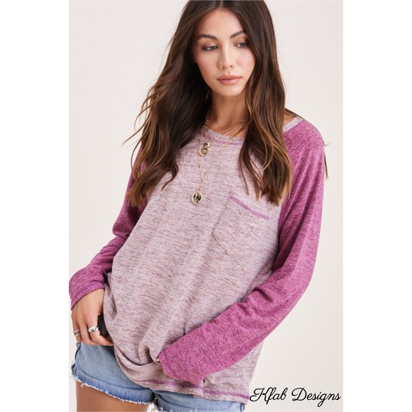 ❤️LAST 1! Berry Brushed Fabric Raglan Top! - Picture 4 of 9
